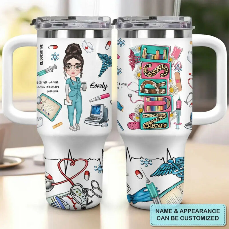 Love Being A Nurse Custom Stanley Quencher 40oz Stainless Steel Tumbler With Handle - Threewoofs - Image 2
