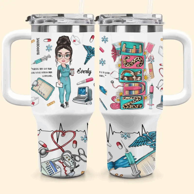Love Being A Nurse Custom Stanley Quencher 40oz Stainless Steel Tumbler With Handle - Threewoofs