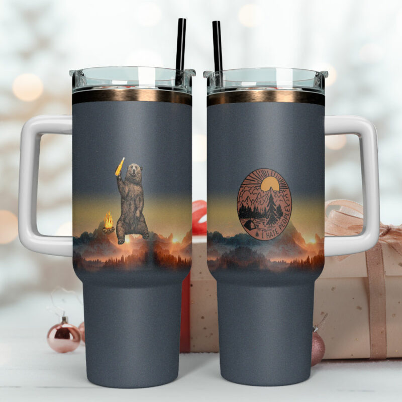 Love Camping Custom Stanley Quencher 40oz Stainless Steel Tumbler With Handle - Threewoofs - Image 4