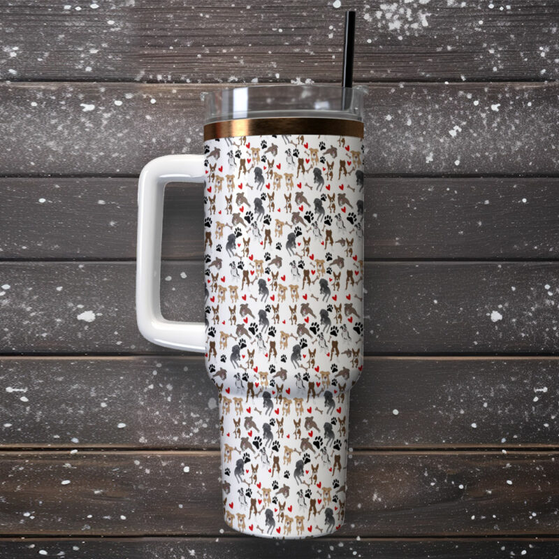 Love Dogs Custom Stanley Quencher 40oz Stainless Steel Tumbler With Handle - Threewoofs - Image 2
