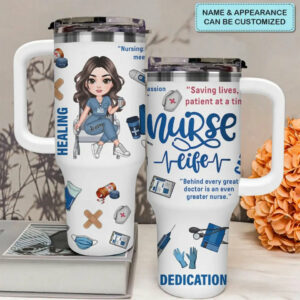 Love Nurse Life Custom Stanley Quencher 40oz Stainless Steel Tumbler With Handle - Threewoofs