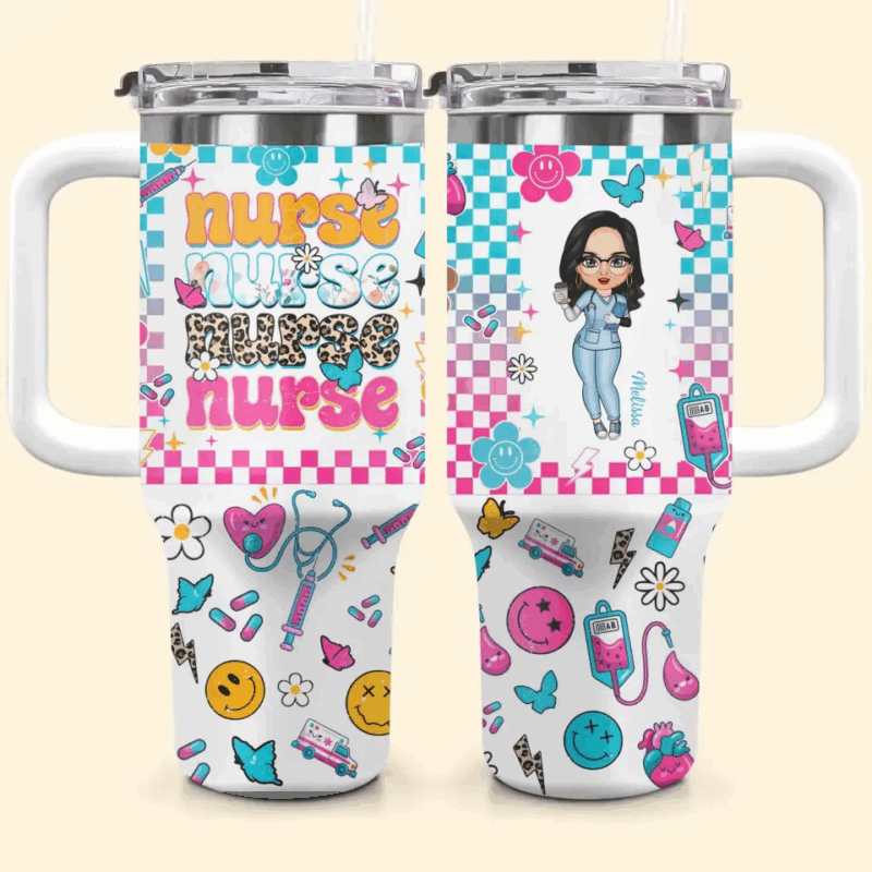 Love Nurse Life Custom Stanley Quencher 40oz Stainless Steel Tumbler With Handle - Threewoofs