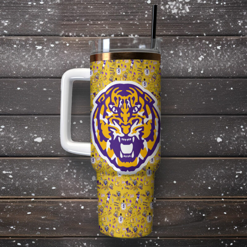 LSU Tigers NCAA Sports Custom Stanley Quencher 40oz Stainless Steel Tumbler With Handle - Threewoofs - Image 2