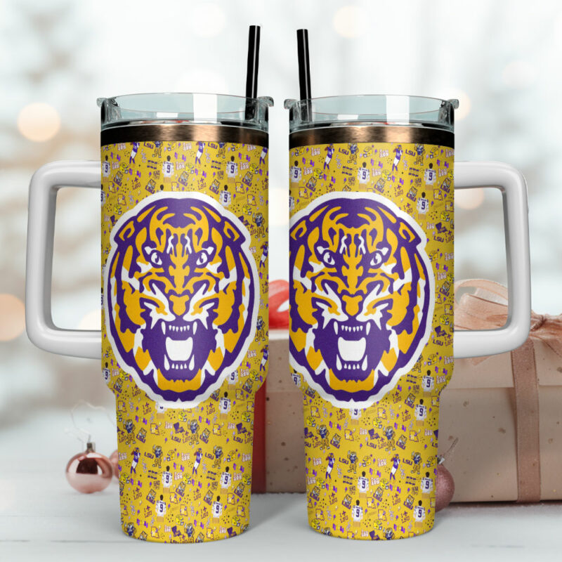 LSU Tigers NCAA Sports Custom Stanley Quencher 40oz Stainless Steel Tumbler With Handle - Threewoofs - Image 4