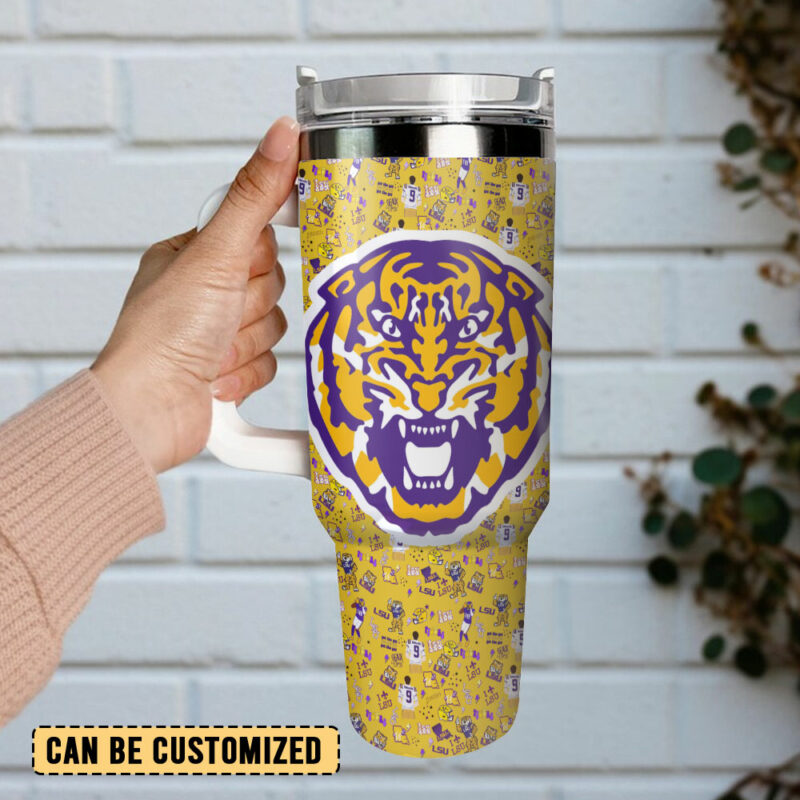 LSU Tigers NCAA Sports Custom Stanley Quencher 40oz Stainless Steel Tumbler With Handle - Threewoofs - Image 3