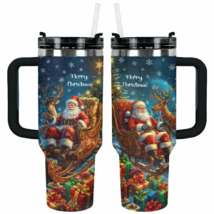 Magic Santa‚Äôs Sleigh Christmas Custom Stanley Quencher 40oz Stainless Steel Tumbler With Handle - Threewoofs