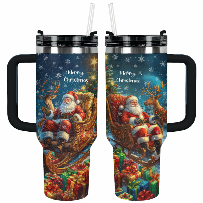 Magic Santa‚Äôs Sleigh Christmas Custom Stanley Quencher 40oz Stainless Steel Tumbler With Handle - Threewoofs