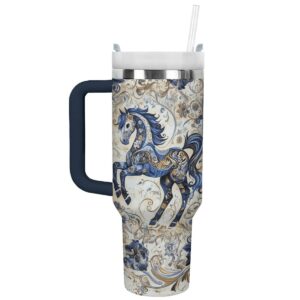 Majestic Blues Horse  Custom Stanley Quencher 40oz Stainless Steel Tumbler With Handle - Threewoofs