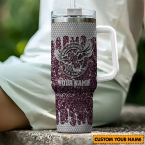 Manly Warringah Sea Eagles NRL Sports Glitter Custom Stanley Quencher 40oz Stainless Steel Tumbler With Handle - Threewoofs