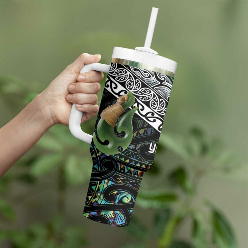 Maori Manaia New Zealand Tribal Hei Matau Papua Shell Custom Stanley Quencher 40oz Stainless Steel Tumbler With Handle - Threewoofs - Image 4
