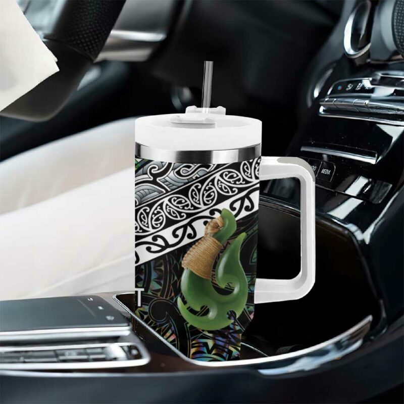 Maori Manaia New Zealand Tribal Hei Matau Papua Shell Custom Stanley Quencher 40oz Stainless Steel Tumbler With Handle - Threewoofs - Image 8