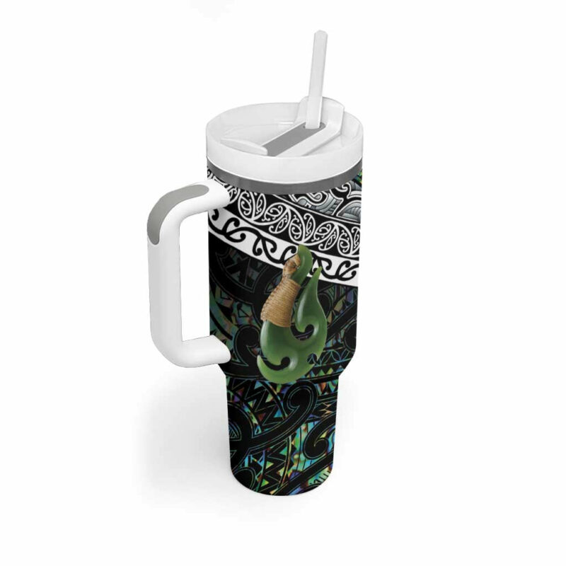 Maori Manaia New Zealand Tribal Hei Matau Papua Shell Custom Stanley Quencher 40oz Stainless Steel Tumbler With Handle - Threewoofs - Image 3