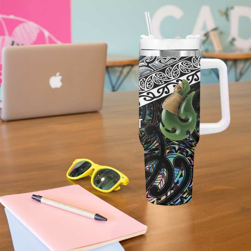 Maori Manaia New Zealand Tribal Hei Matau Papua Shell Custom Stanley Quencher 40oz Stainless Steel Tumbler With Handle - Threewoofs - Image 5