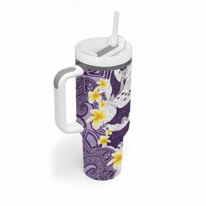 Maori Manta Ray Plumeria Deep Purple Custom Stanley Quencher 40oz Stainless Steel Tumbler With Handle - Threewoofs - Image 2