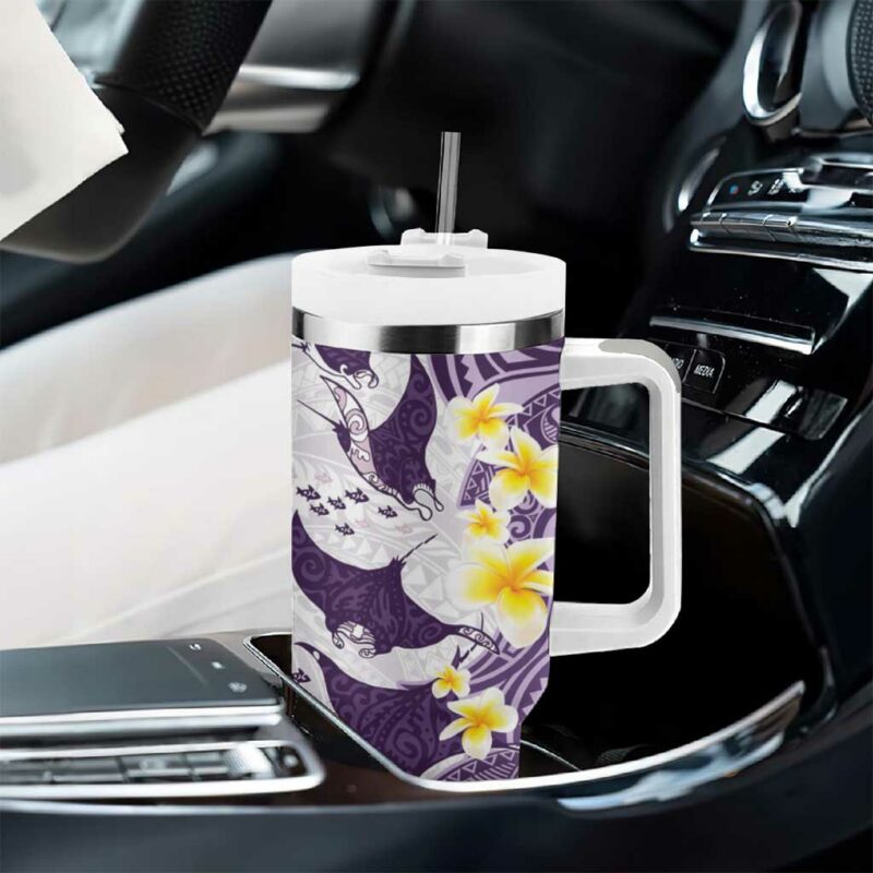 Maori Manta Ray Plumeria Deep Purple Custom Stanley Quencher 40oz Stainless Steel Tumbler With Handle - Threewoofs - Image 8