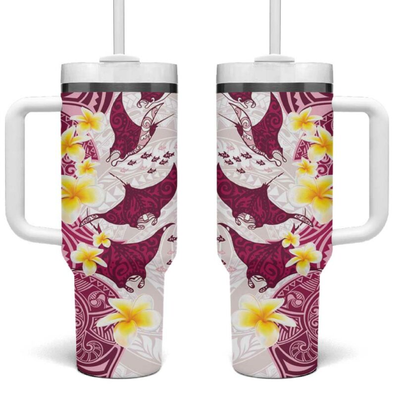 Maori Manta Ray Plumeria Royal Pink Custom Stanley Quencher 40oz Stainless Steel Tumbler With Handle - Threewoofs