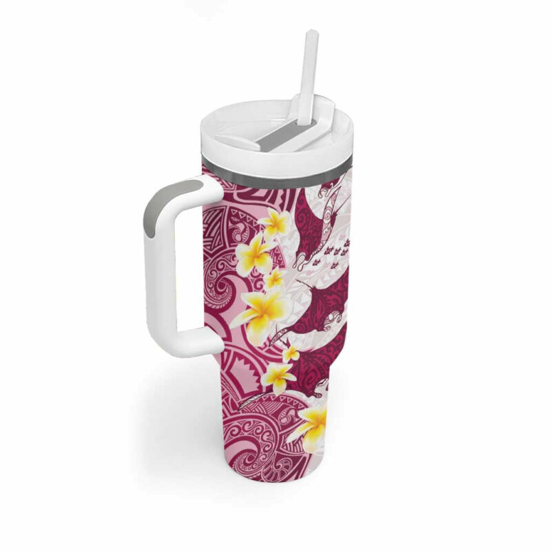 Maori Manta Ray Plumeria Royal Pink Custom Stanley Quencher 40oz Stainless Steel Tumbler With Handle - Threewoofs - Image 2