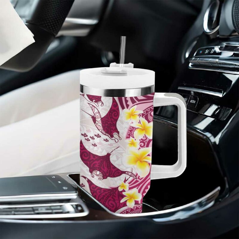 Maori Manta Ray Plumeria Royal Pink Custom Stanley Quencher 40oz Stainless Steel Tumbler With Handle - Threewoofs - Image 8