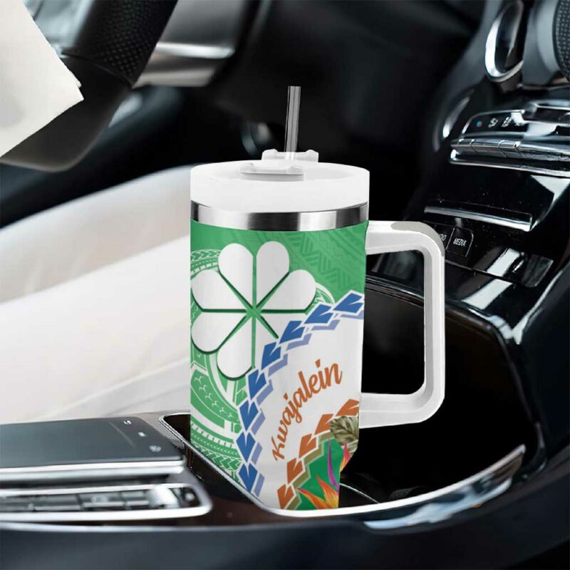 Marshall Islands Kwajalein Atoll Curves Polynesian Mix Tropical Flowers Custom Stanley Quencher 40oz Stainless Steel Tumbler With Handle - Threewoofs - Image 8
