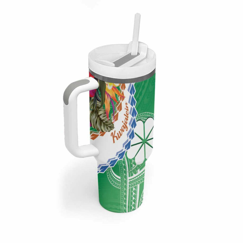 Marshall Islands Kwajalein Atoll Curves Polynesian Mix Tropical Flowers Custom Stanley Quencher 40oz Stainless Steel Tumbler With Handle - Threewoofs - Image 2