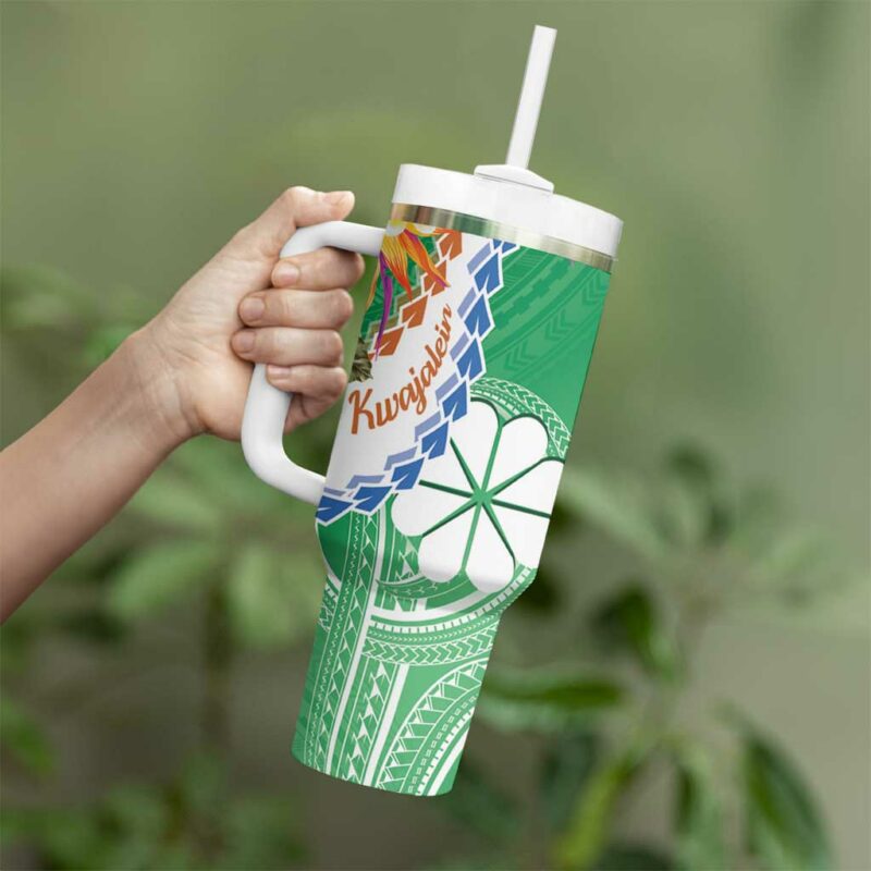 Marshall Islands Kwajalein Atoll Curves Polynesian Mix Tropical Flowers Custom Stanley Quencher 40oz Stainless Steel Tumbler With Handle - Threewoofs - Image 3