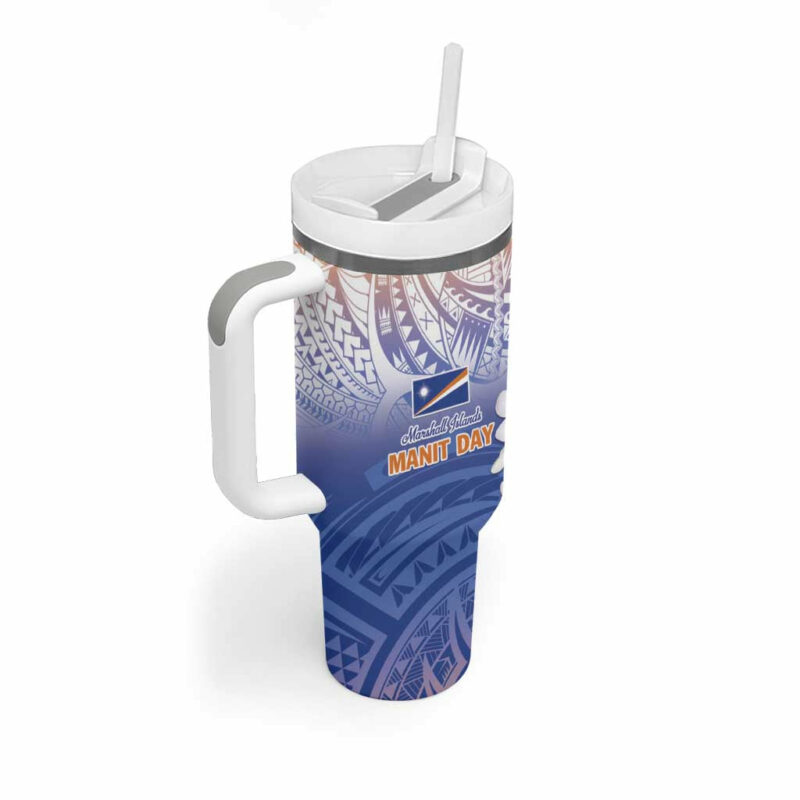 Marshall Islands Manit Day Plumeria and Polynesian Tribal Custom Stanley Quencher 40oz Stainless Steel Tumbler With Handle - Threewoofs - Image 2