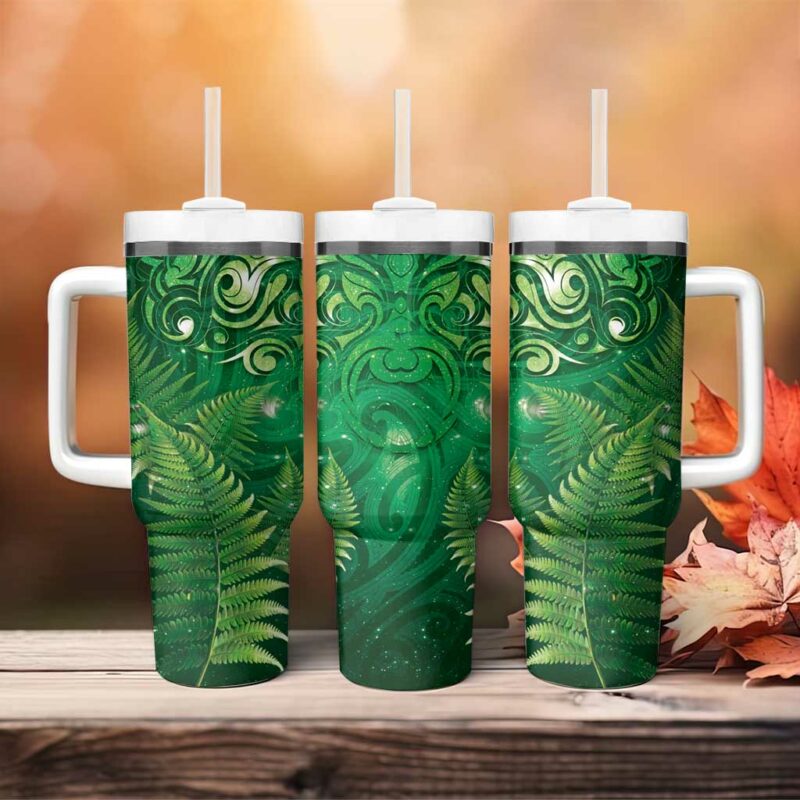 Matariki New Zealand Maori Silver Fern Custom Stanley Quencher 40oz Stainless Steel Tumbler With Handle - Threewoofs - Image 4