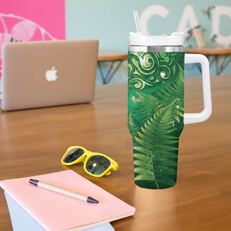 Matariki New Zealand Maori Silver Fern Custom Stanley Quencher 40oz Stainless Steel Tumbler With Handle - Threewoofs - Image 5