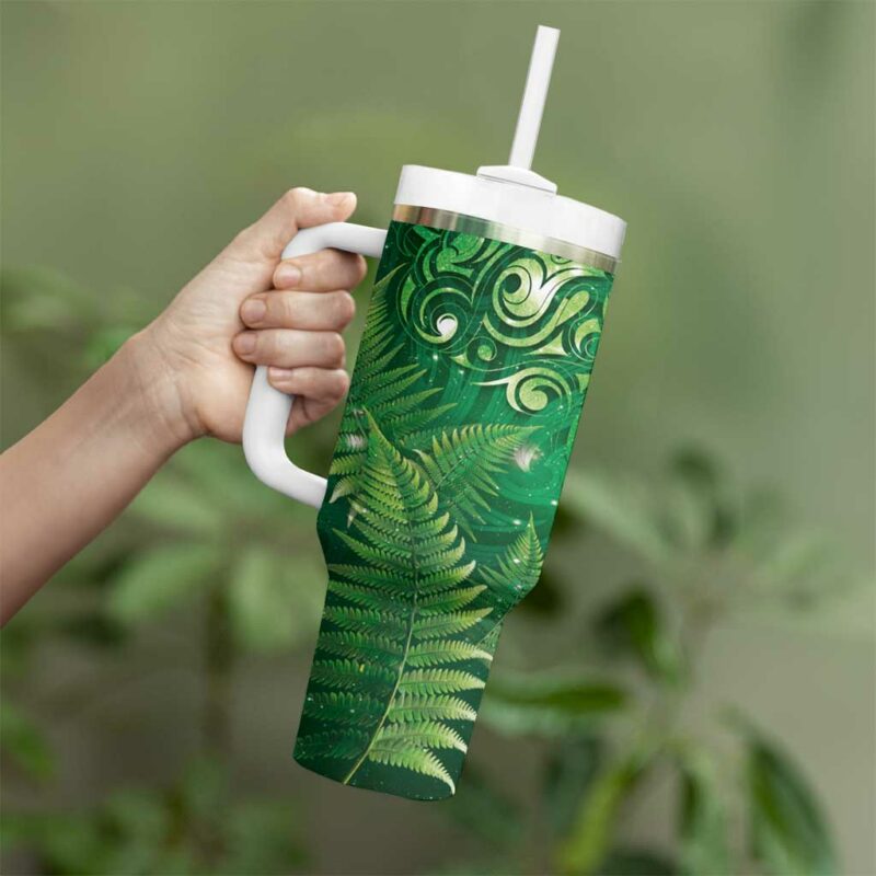 Matariki New Zealand Maori Silver Fern Custom Stanley Quencher 40oz Stainless Steel Tumbler With Handle - Threewoofs - Image 3