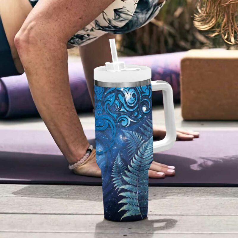 Matariki New Zealand Maori Silver Fern Custom Stanley Quencher 40oz Stainless Steel Tumbler With Handle - Threewoofs - Image 6