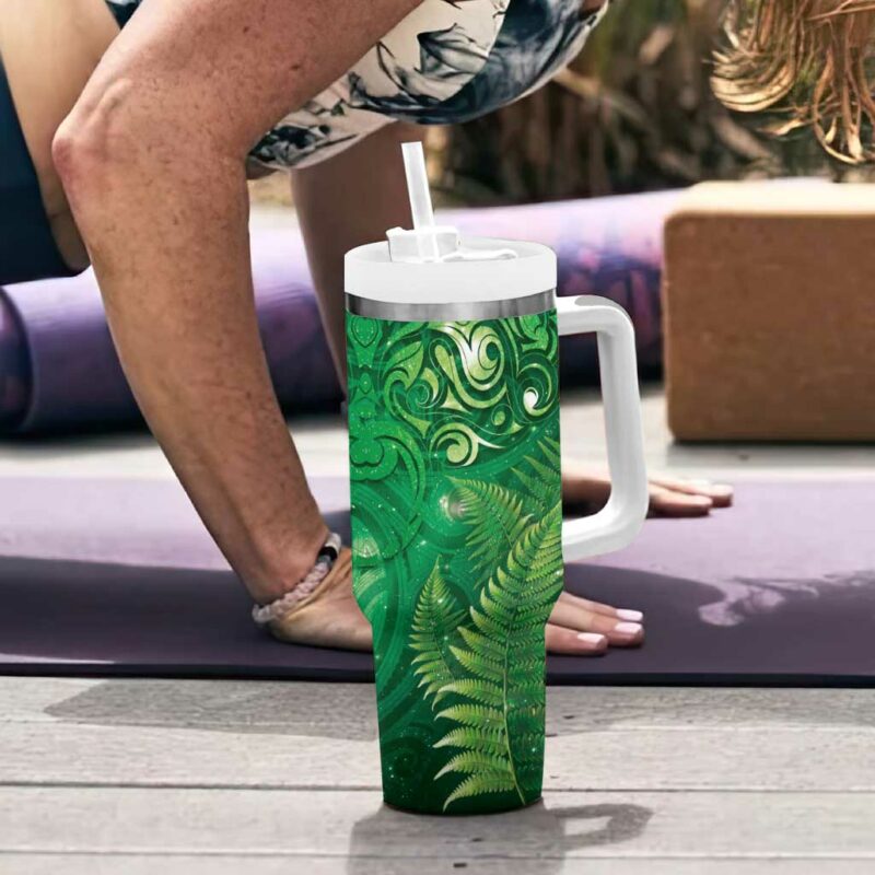 Matariki New Zealand Maori Silver Fern Custom Stanley Quencher 40oz Stainless Steel Tumbler With Handle - Threewoofs - Image 6