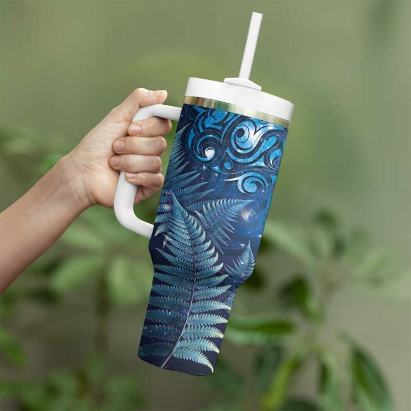 Matariki New Zealand Maori Silver Fern Custom Stanley Quencher 40oz Stainless Steel Tumbler With Handle - Threewoofs - Image 3