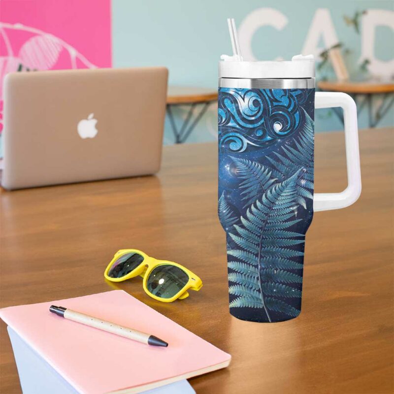 Matariki New Zealand Maori Silver Fern Custom Stanley Quencher 40oz Stainless Steel Tumbler With Handle - Threewoofs - Image 5