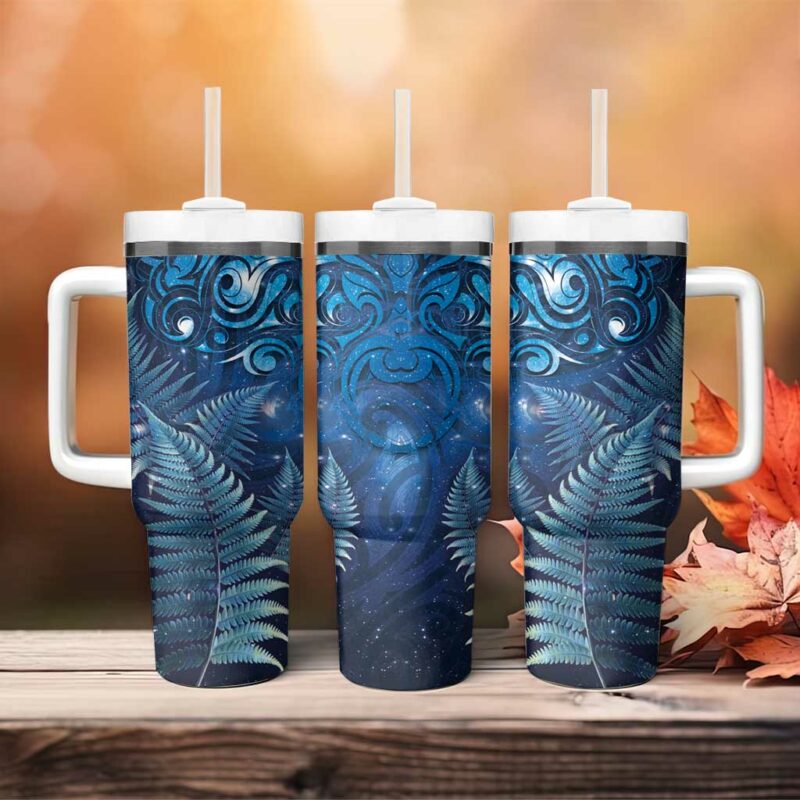 Matariki New Zealand Maori Silver Fern Custom Stanley Quencher 40oz Stainless Steel Tumbler With Handle - Threewoofs - Image 4
