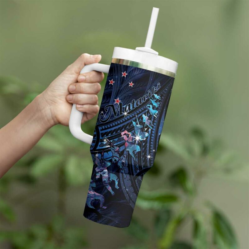 Matariki Paua Shell New Zealand Haka Dance At The Starry Night Custom Stanley Quencher 40oz Stainless Steel Tumbler With Handle - Threewoofs - Image 3