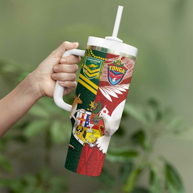 Mate Ma‚Äôa Tonga and Australia Kangaroo Nation Seal Custom Stanley Quencher 40oz Stainless Steel Tumbler With Handle - Threewoofs - Image 3