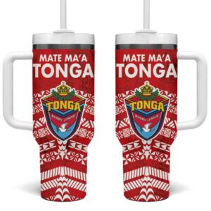 Mate Ma‚Äôa Tonga Double White Dove and Kupesi Ngatu Art Tattoo Custom Stanley Quencher 40oz Stainless Steel Tumbler With Handle - Threewoofs