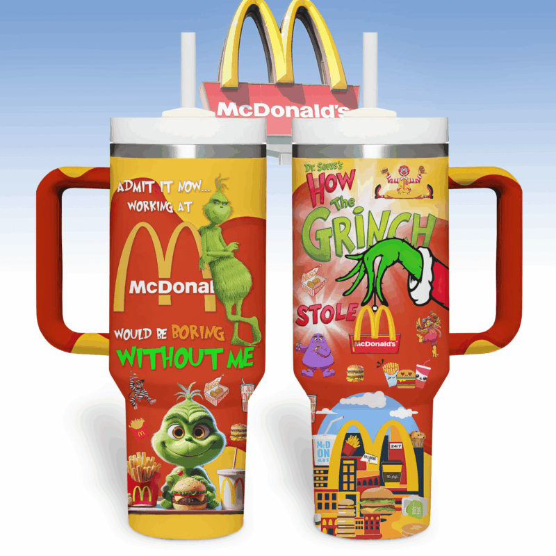 McDonald‚Äôs Grinch Food Custom Stanley Quencher 40oz Stainless Steel Tumbler With Handle - Threewoofs
