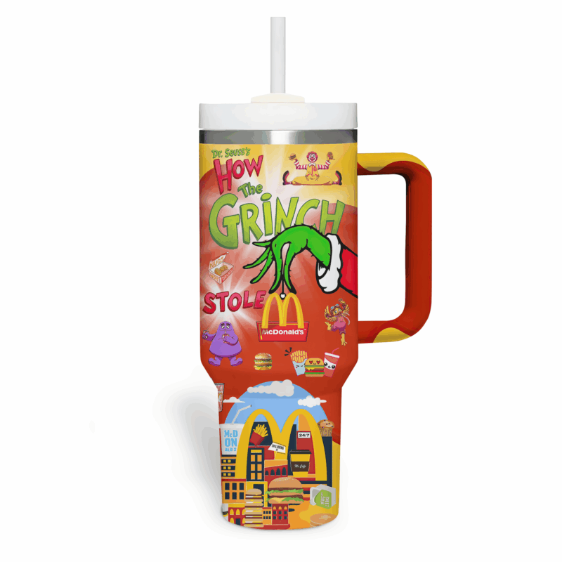 McDonald‚Äôs Grinch Food Custom Stanley Quencher 40oz Stainless Steel Tumbler With Handle - Threewoofs - Image 4