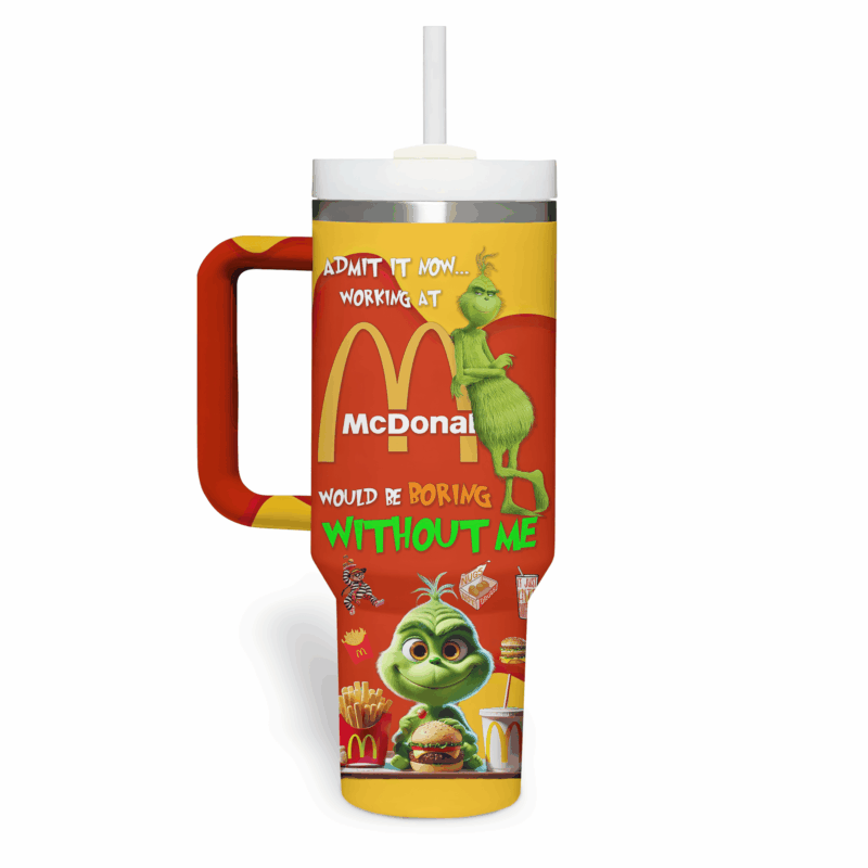McDonald‚Äôs Grinch Food Custom Stanley Quencher 40oz Stainless Steel Tumbler With Handle - Threewoofs - Image 3