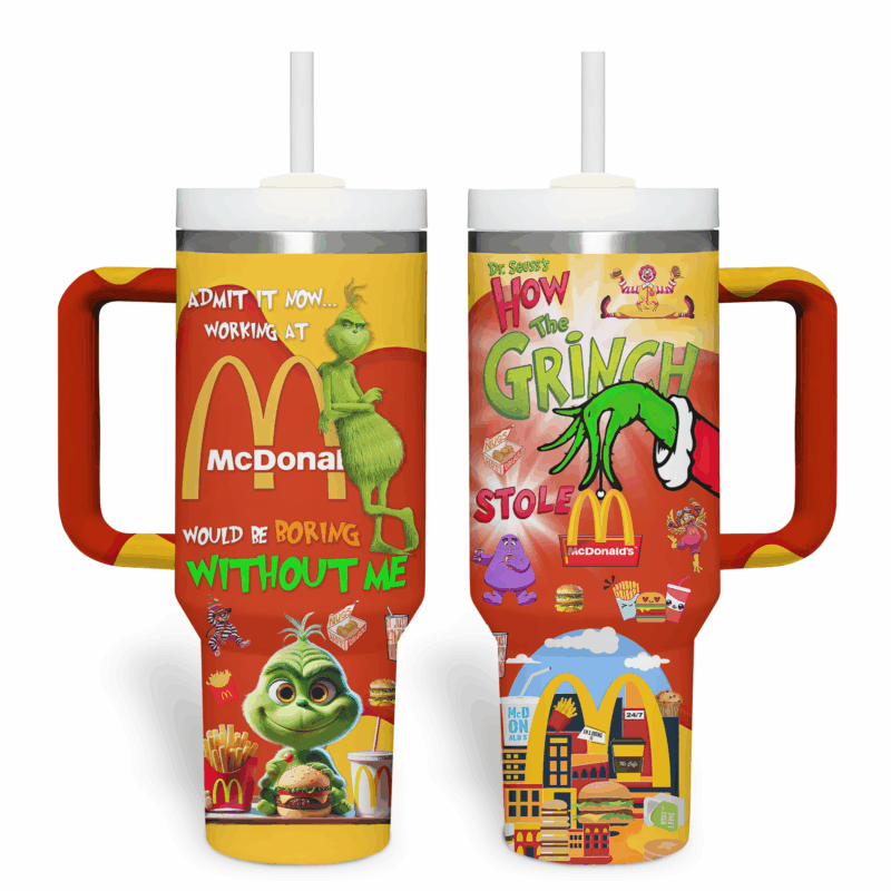 McDonald‚Äôs Grinch Food Custom Stanley Quencher 40oz Stainless Steel Tumbler With Handle - Threewoofs - Image 2