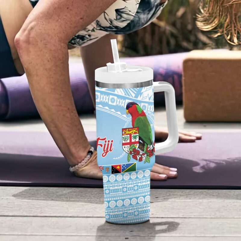 Melanesian Fiji Kula Bird with Tagimoucia Masi Tapa Custom Stanley Quencher 40oz Stainless Steel Tumbler With Handle - Threewoofs - Image 6
