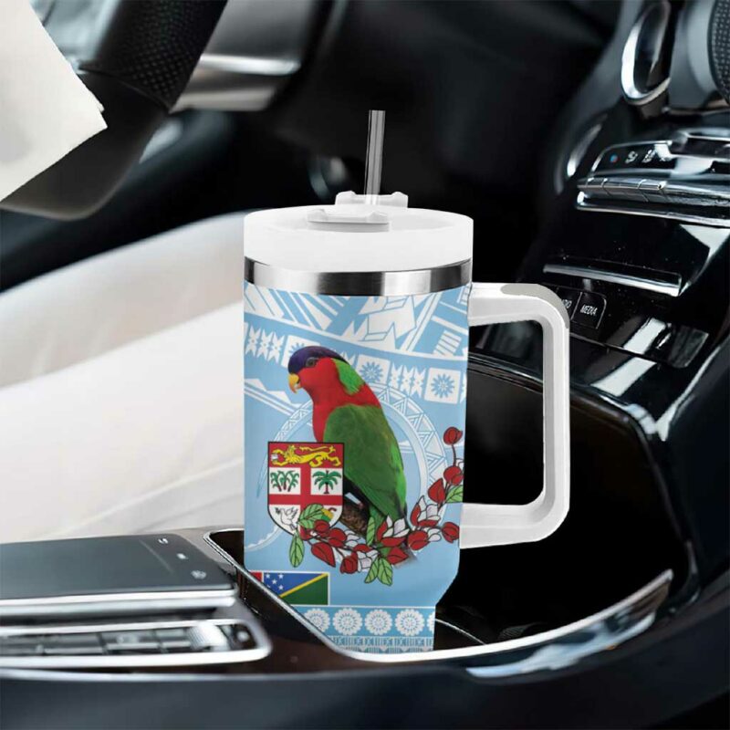 Melanesian Fiji Kula Bird with Tagimoucia Masi Tapa Custom Stanley Quencher 40oz Stainless Steel Tumbler With Handle - Threewoofs - Image 8