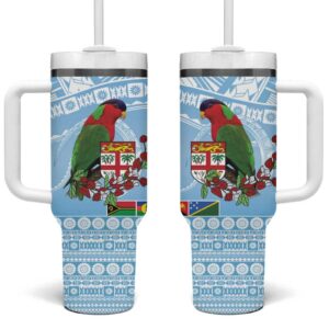 Melanesian Fiji Kula Bird with Tagimoucia Masi Tapa Custom Stanley Quencher 40oz Stainless Steel Tumbler With Handle - Threewoofs