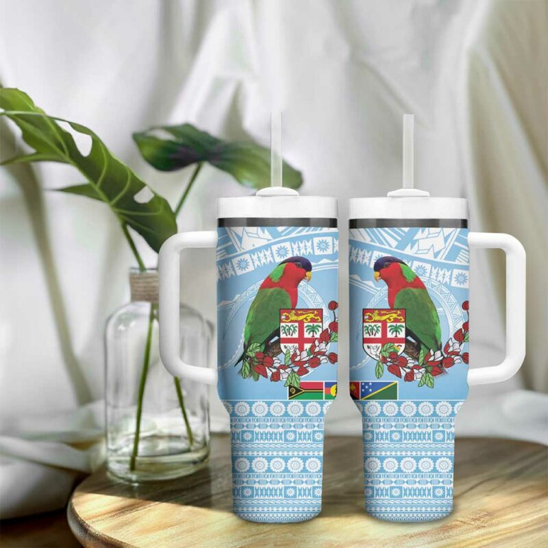 Melanesian Fiji Kula Bird with Tagimoucia Masi Tapa Custom Stanley Quencher 40oz Stainless Steel Tumbler With Handle - Threewoofs - Image 9