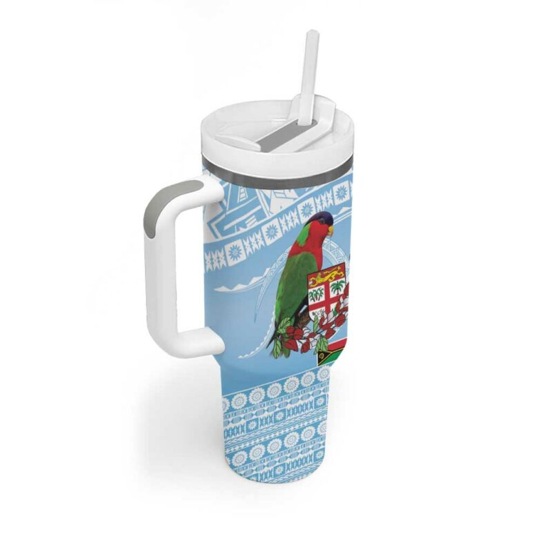 Melanesian Fiji Kula Bird with Tagimoucia Masi Tapa Custom Stanley Quencher 40oz Stainless Steel Tumbler With Handle - Threewoofs - Image 2