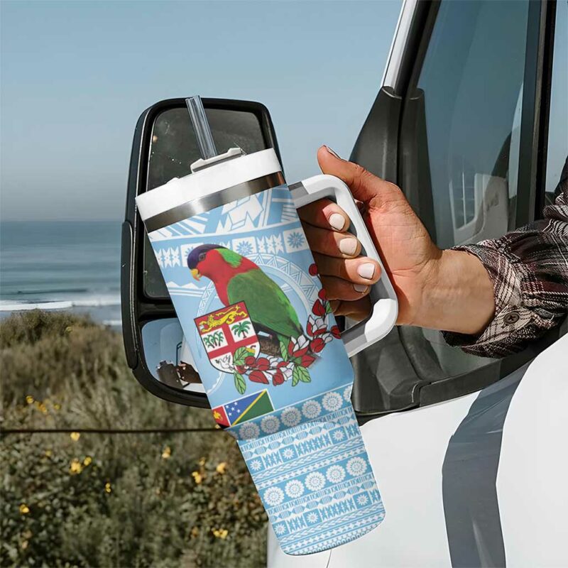 Melanesian Fiji Kula Bird with Tagimoucia Masi Tapa Custom Stanley Quencher 40oz Stainless Steel Tumbler With Handle - Threewoofs - Image 7
