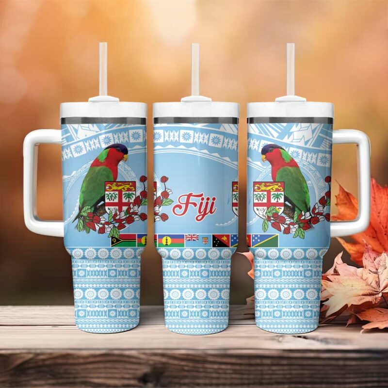 Melanesian Fiji Kula Bird with Tagimoucia Masi Tapa Custom Stanley Quencher 40oz Stainless Steel Tumbler With Handle - Threewoofs - Image 4
