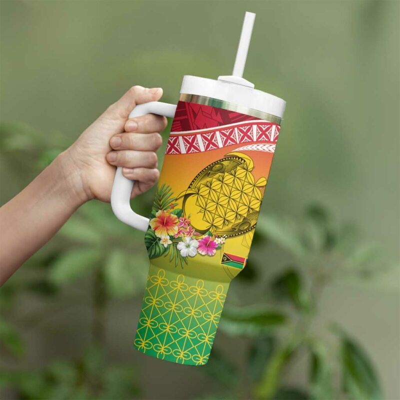Melanesian NiVanuatu Sea Turtle with Sand Drawing Custom Stanley Quencher 40oz Stainless Steel Tumbler With Handle - Threewoofs - Image 3