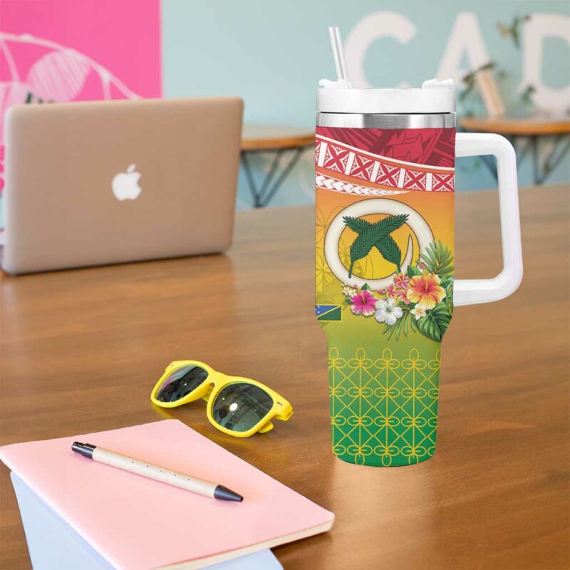 Melanesian NiVanuatu Sea Turtle with Sand Drawing Custom Stanley Quencher 40oz Stainless Steel Tumbler With Handle - Threewoofs - Image 5